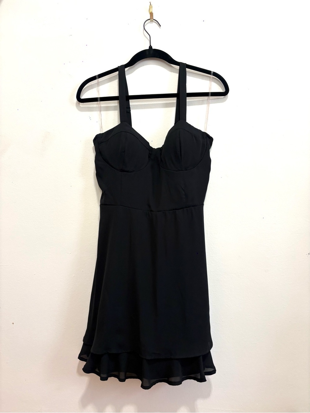 Strappy Black Mini Dress with Structured Bustier